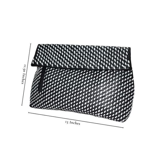 Marks and Spencer Handbags - Women's Brand New Black Stripe Genuine Leather Clutch Bag